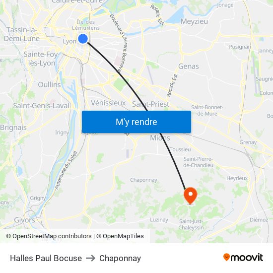 Halles Paul Bocuse to Chaponnay map