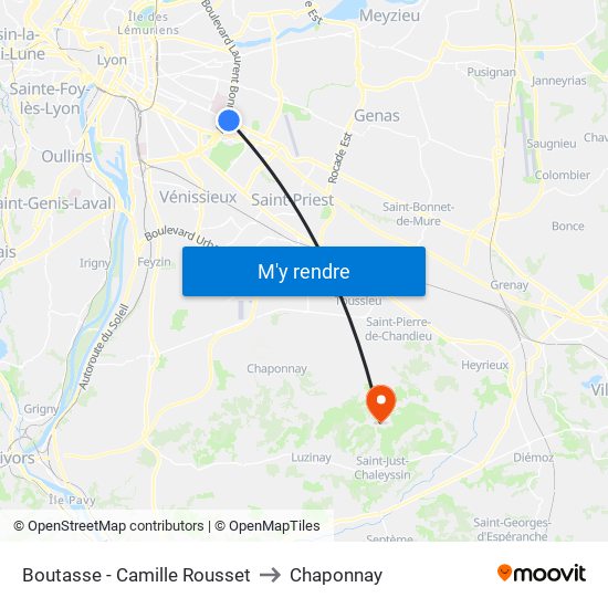 Boutasse - Camille Rousset to Chaponnay map