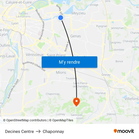 Decines Centre to Chaponnay map