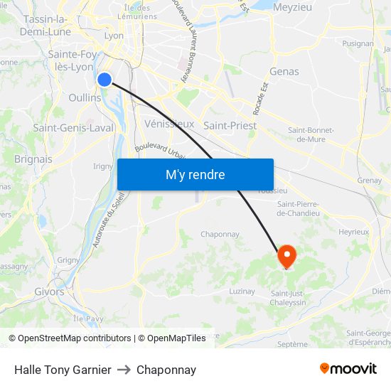Halle Tony Garnier to Chaponnay map