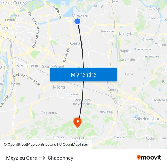Meyzieu Gare to Chaponnay map