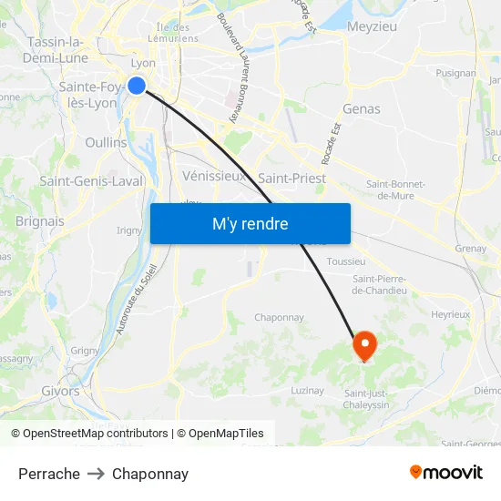 Perrache to Chaponnay map