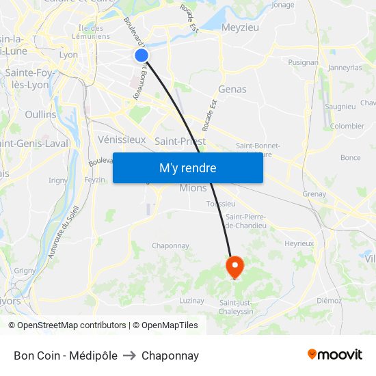 Bon Coin - Médipôle to Chaponnay map