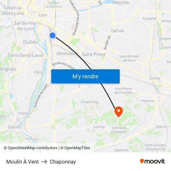 Moulin À Vent to Chaponnay map