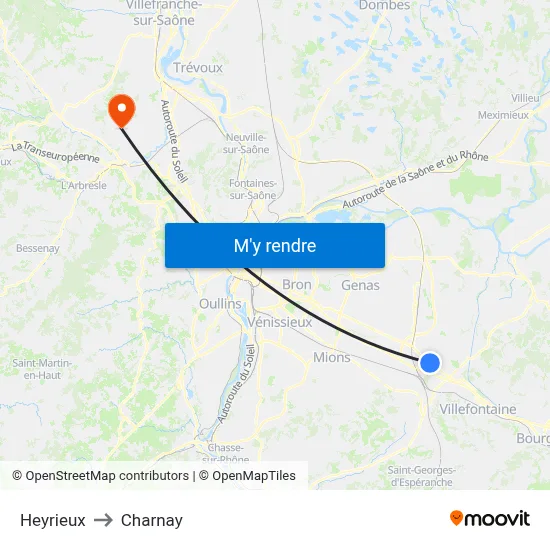 Heyrieux to Charnay map