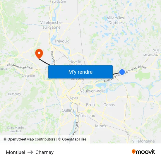 Montluel to Charnay map
