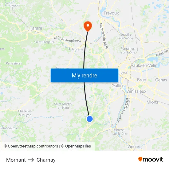 Mornant to Charnay map
