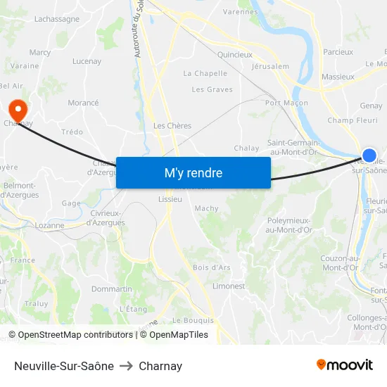 Neuville-Sur-Saône to Charnay map