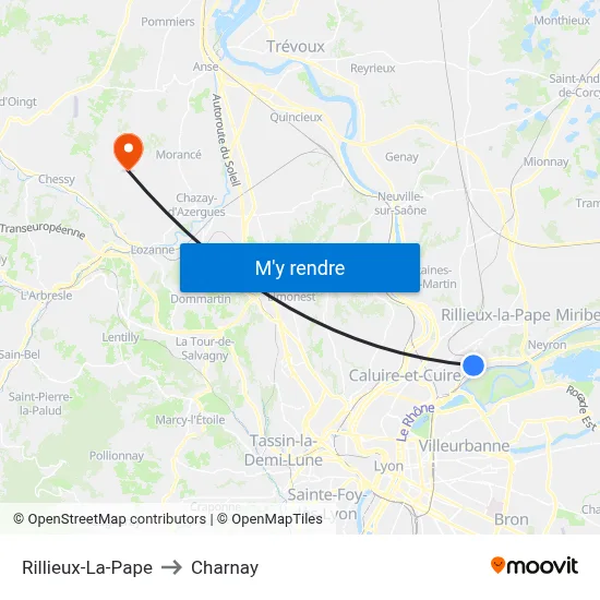 Rillieux-La-Pape to Charnay map