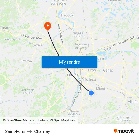 Saint-Fons to Charnay map