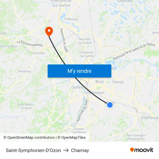 Saint-Symphorien-D'Ozon to Charnay map