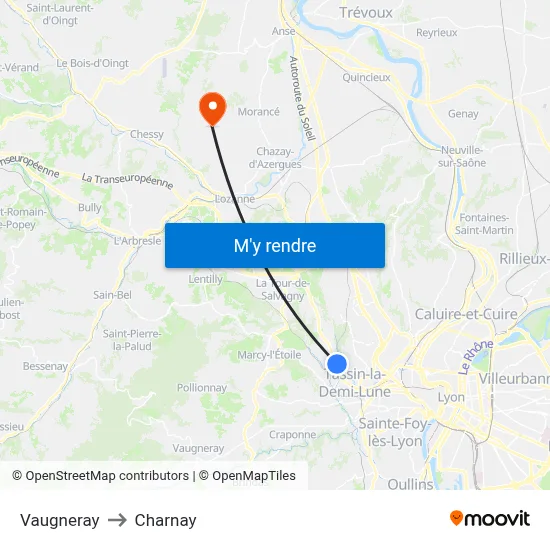 Vaugneray to Charnay map