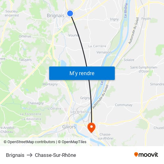 Brignais to Chasse-Sur-Rhône map