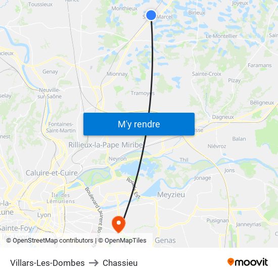 Villars-Les-Dombes to Chassieu map