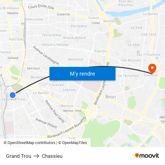 Grand Trou to Chassieu map