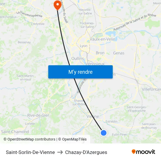 Saint-Sorlin-De-Vienne to Chazay-D'Azergues map