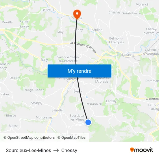 Sourcieux-Les-Mines to Chessy map