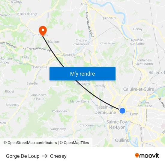 Gorge De Loup to Chessy map