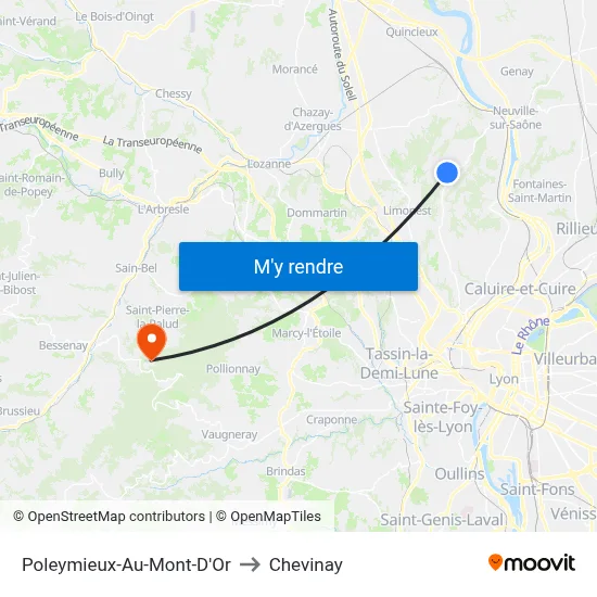 Poleymieux-Au-Mont-D'Or to Chevinay map