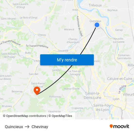 Quincieux to Chevinay map