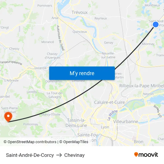 Saint-André-De-Corcy to Chevinay map