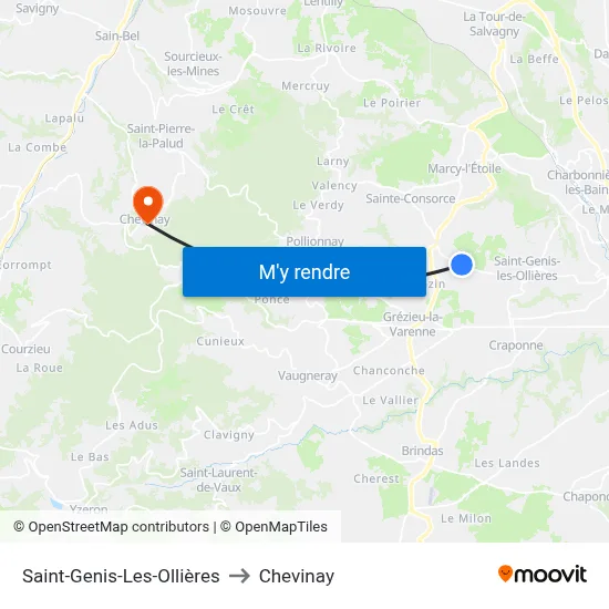 Saint-Genis-Les-Ollières to Chevinay map