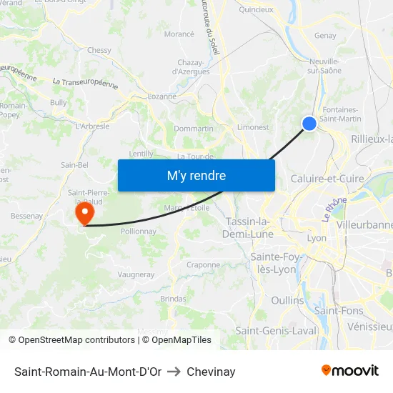 Saint-Romain-Au-Mont-D'Or to Chevinay map