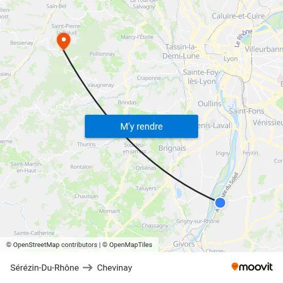 Sérézin-Du-Rhône to Chevinay map