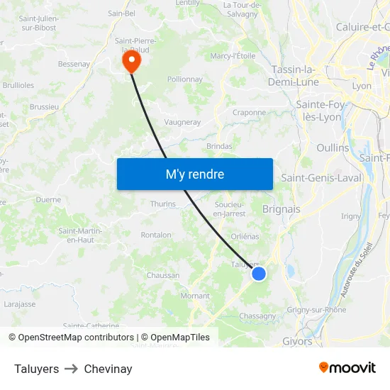 Taluyers to Chevinay map