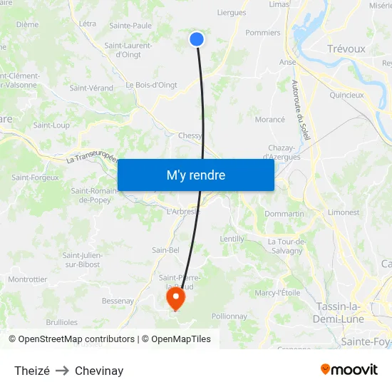 Theizé to Chevinay map