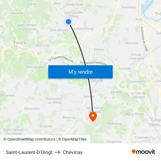 Saint-Laurent-D'Oingt to Chevinay map