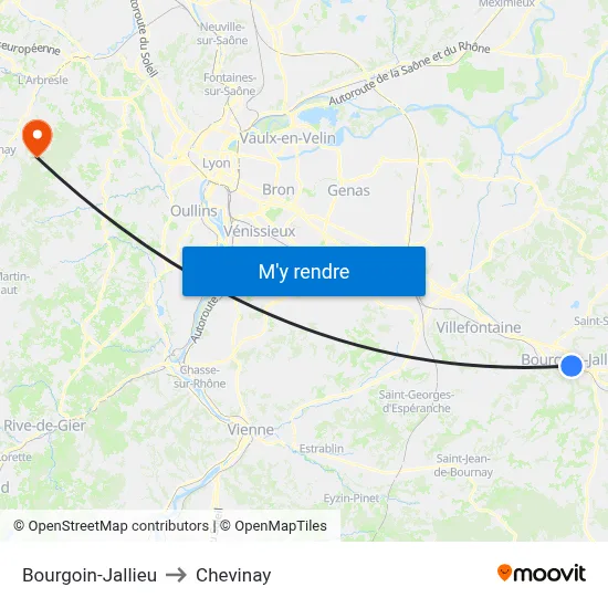 Bourgoin-Jallieu to Chevinay map
