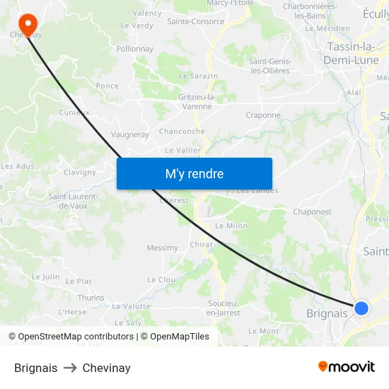 Brignais to Chevinay map