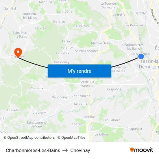 Charbonnières-Les-Bains to Chevinay map