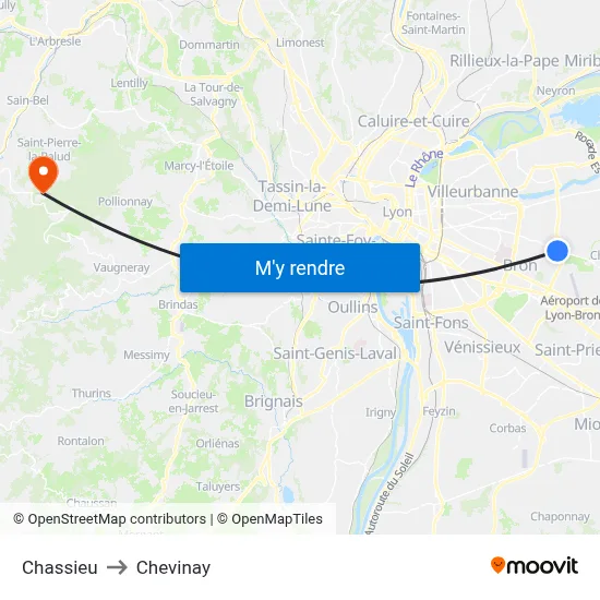 Chassieu to Chevinay map