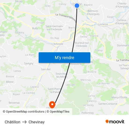 Châtillon to Chevinay map