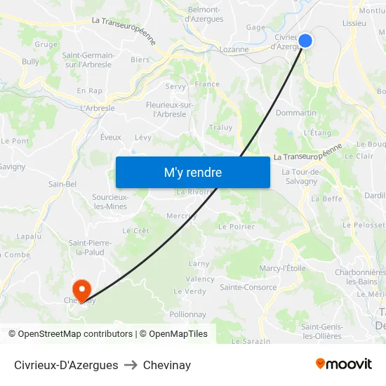 Civrieux-D'Azergues to Chevinay map