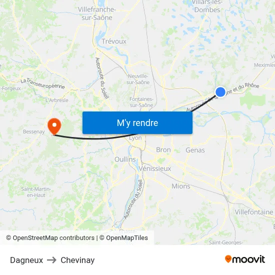 Dagneux to Chevinay map