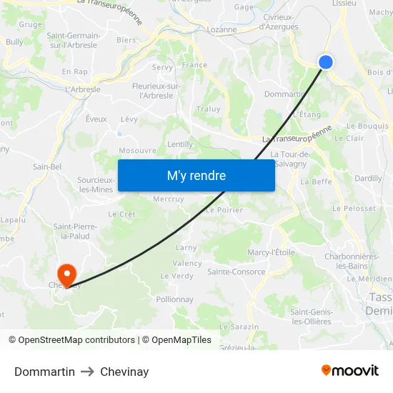 Dommartin to Chevinay map