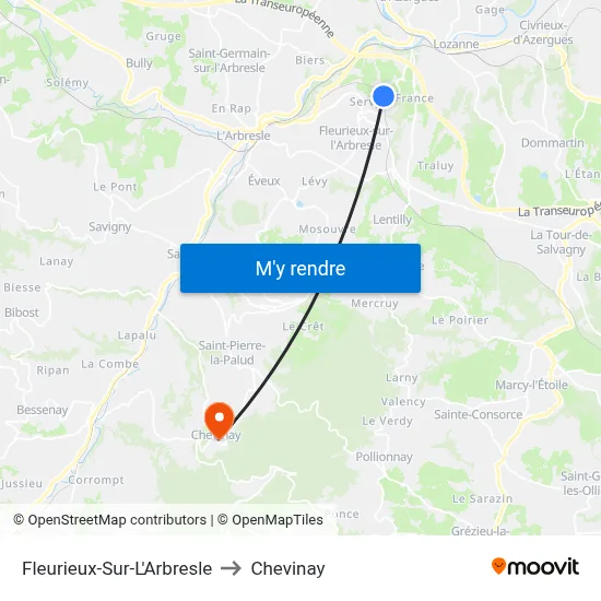 Fleurieux-Sur-L'Arbresle to Chevinay map