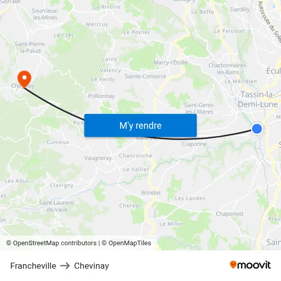 Francheville to Chevinay map