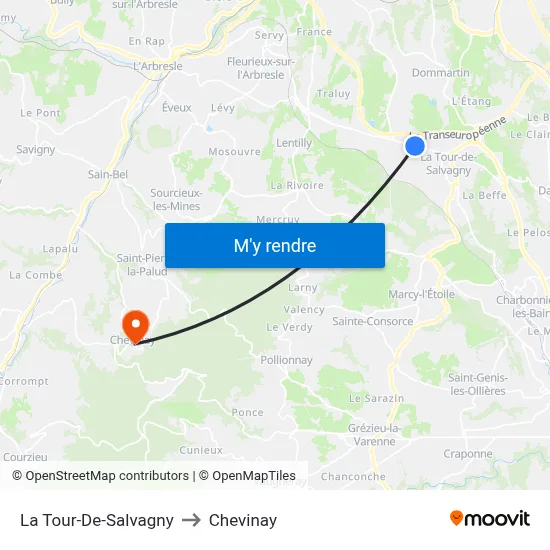 La Tour-De-Salvagny to Chevinay map