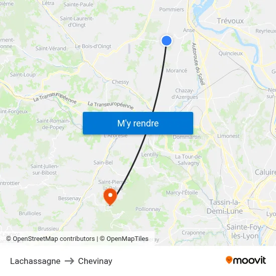 Lachassagne to Chevinay map