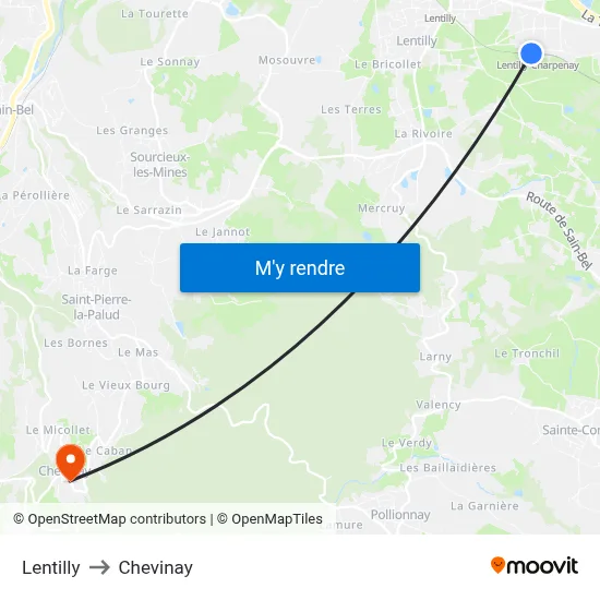 Lentilly to Chevinay map