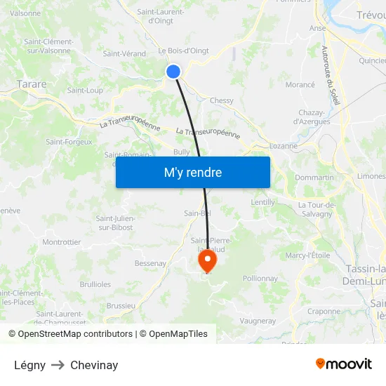 Légny to Chevinay map