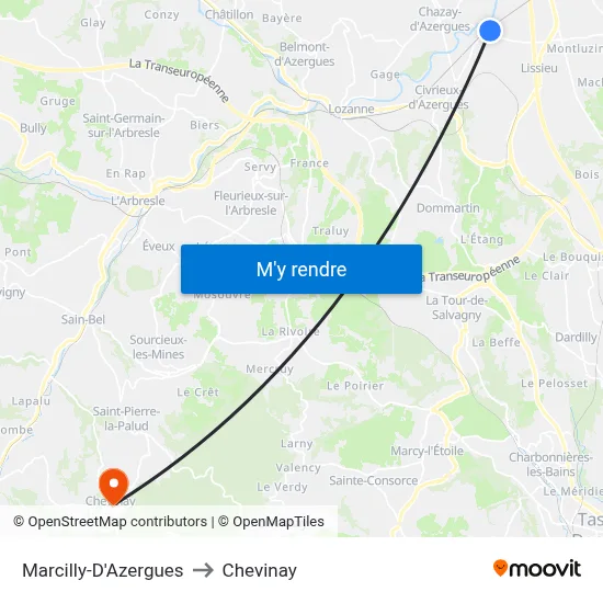 Marcilly-D'Azergues to Chevinay map