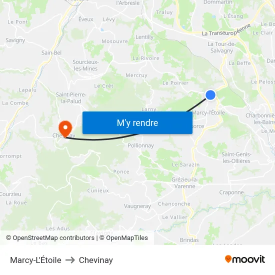 Marcy-L'Étoile to Chevinay map