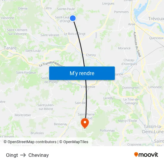 Oingt to Chevinay map