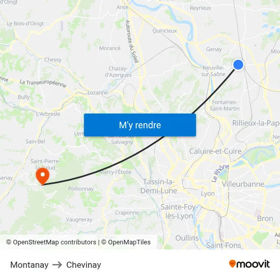 Montanay to Chevinay map