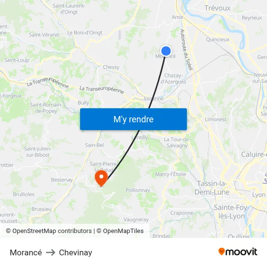 Morancé to Chevinay map
